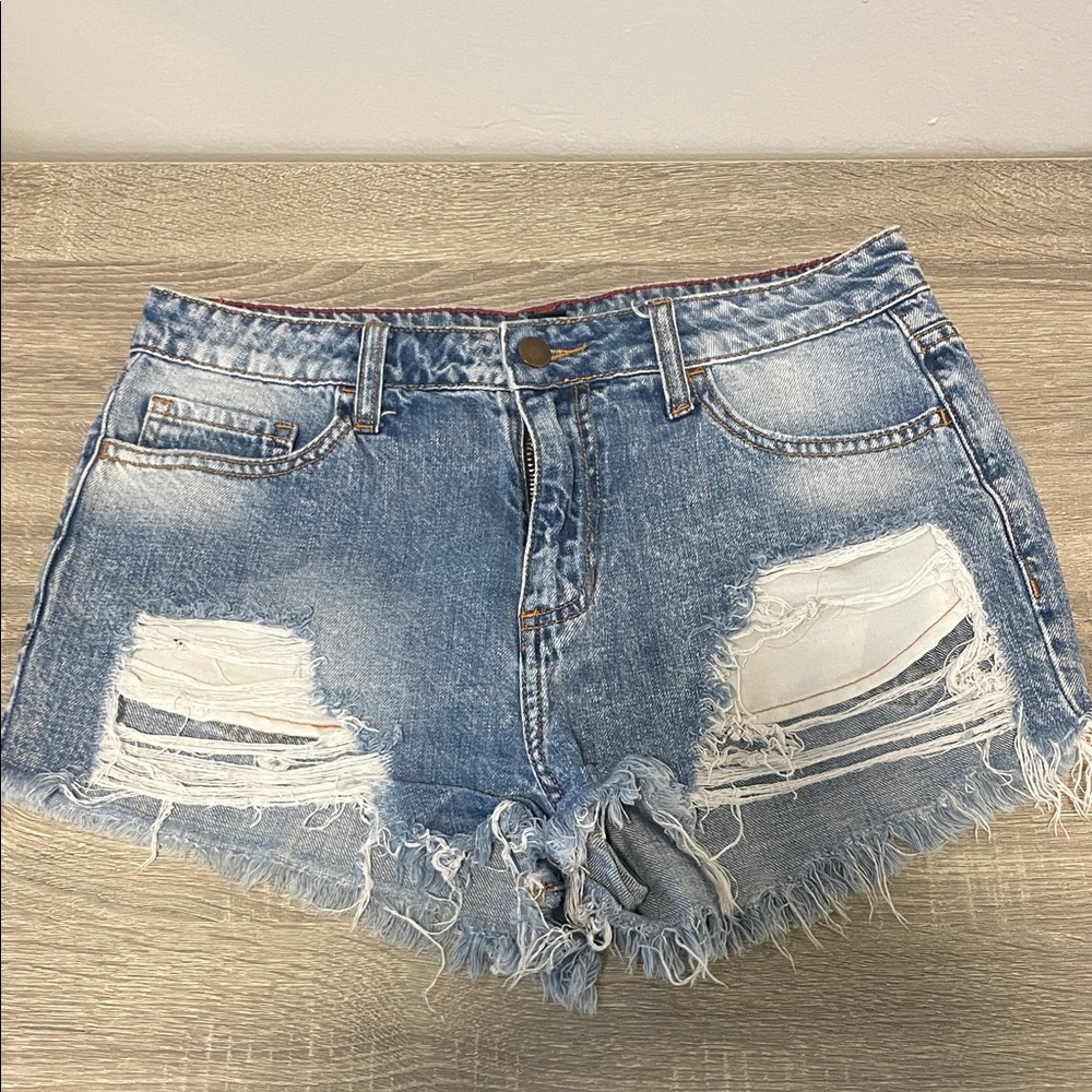 Forever 21 Light Blue Distressed Jean Shorts